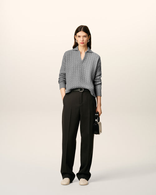                             Grey Wool Cables Knit Polo - 3                         - Ami Paris