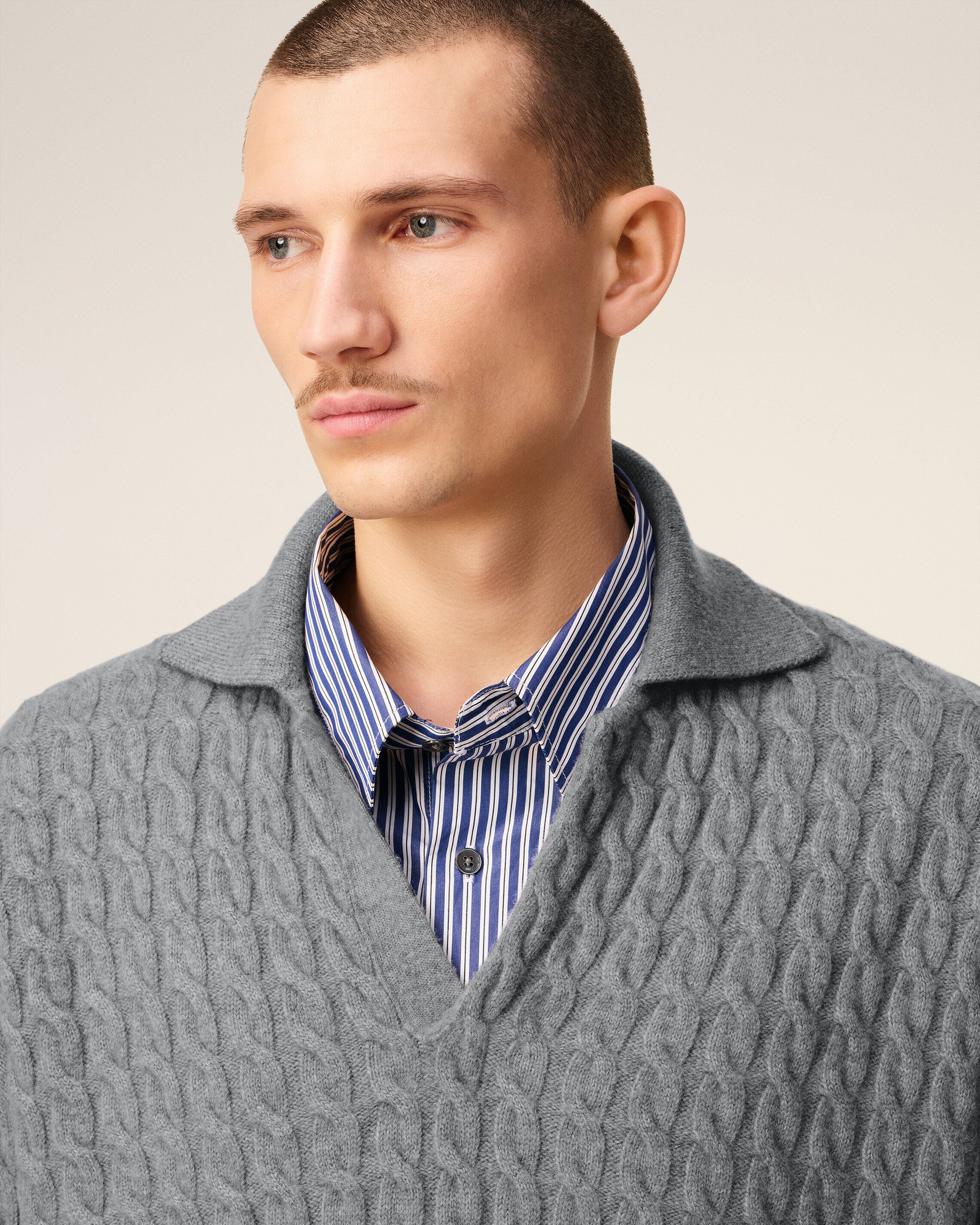 グレー ウール ケーブルニット ポロ グレー | AMI PARIS