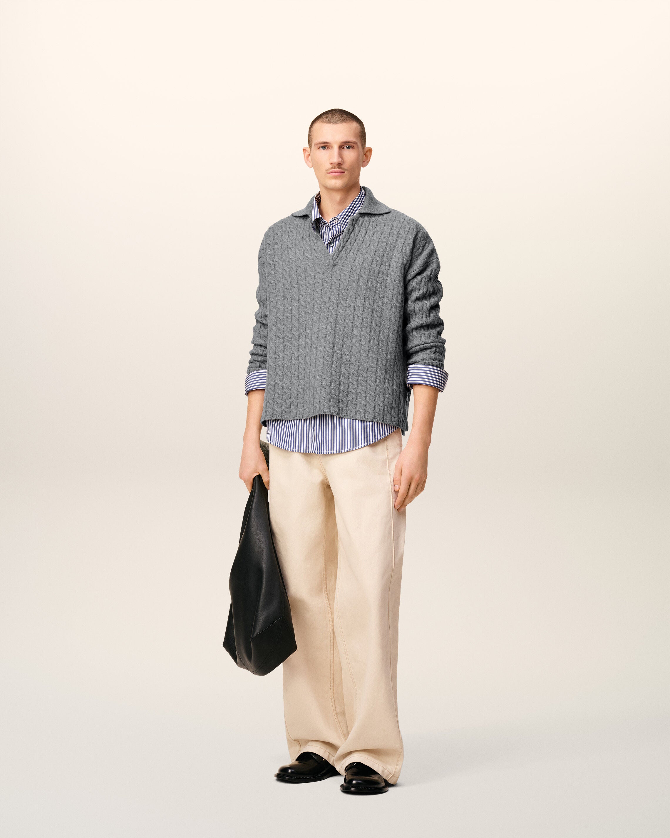 グレー ウール ケーブルニット ポロ グレー | AMI PARIS