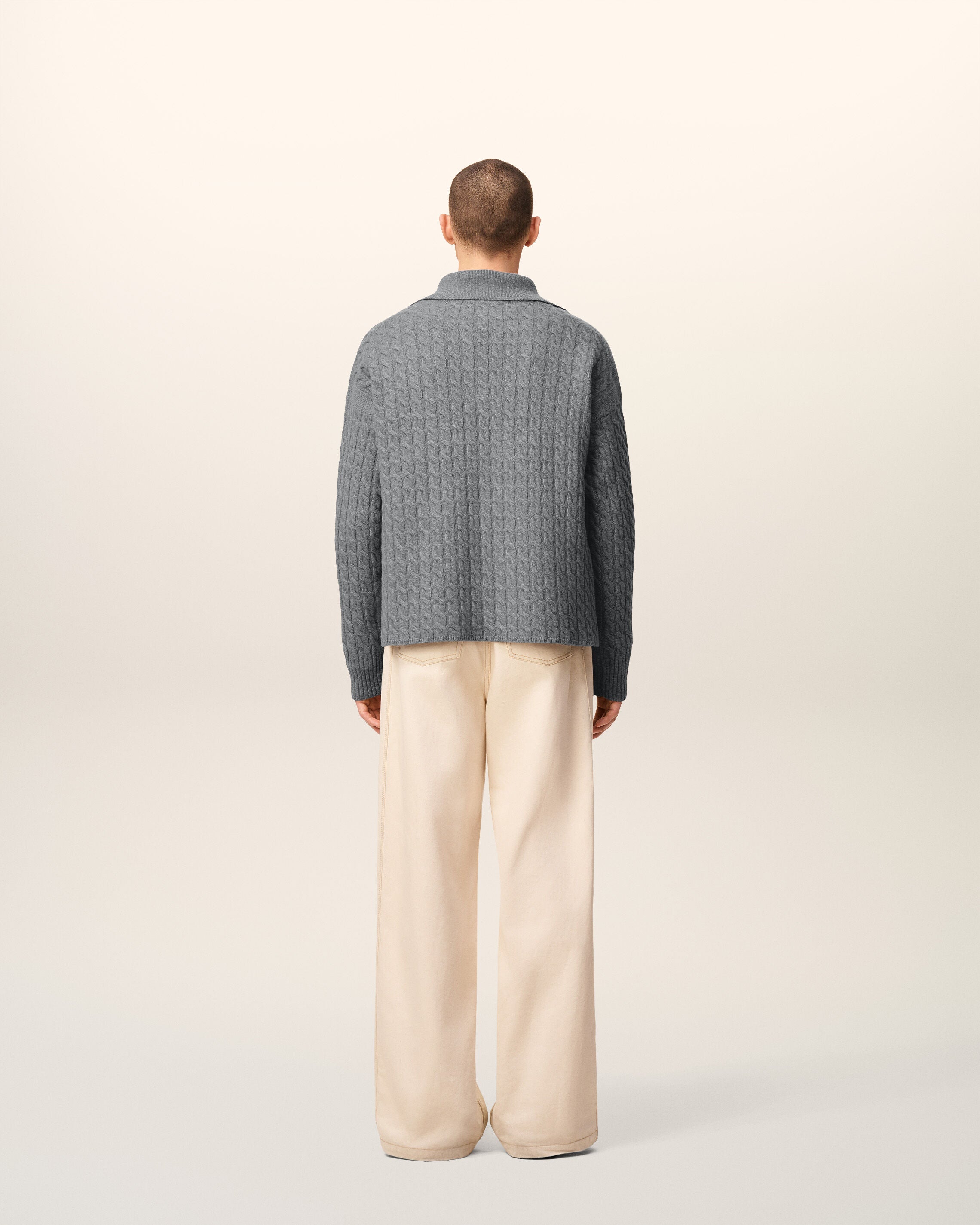グレー ウール ケーブルニット ポロ グレー | AMI PARIS