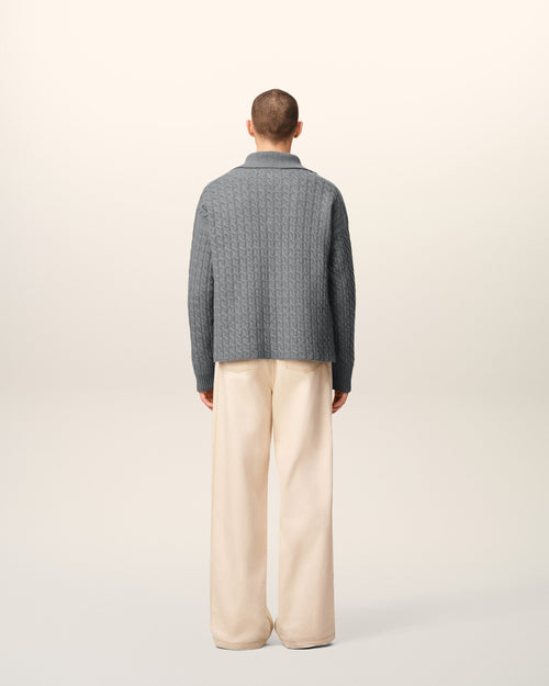 Grey Wool Cables Knit Polo - 5 - Ami Paris