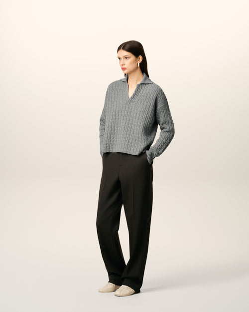 Grey Wool Cables Knit Polo - 13 - Ami Paris