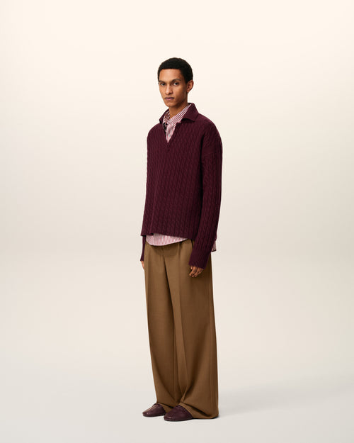 Burgundy Wool Cables Knit Polo - 6 - Ami Paris