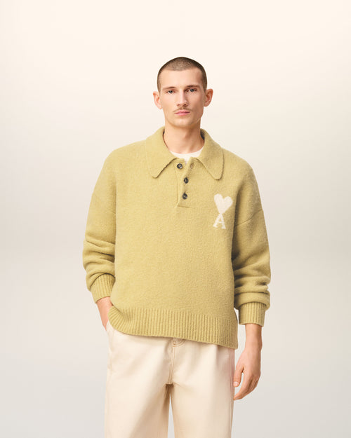 Yellow Alpaca Long  Sleeves Ami De Coeur Polo - 1 - Ami Paris
