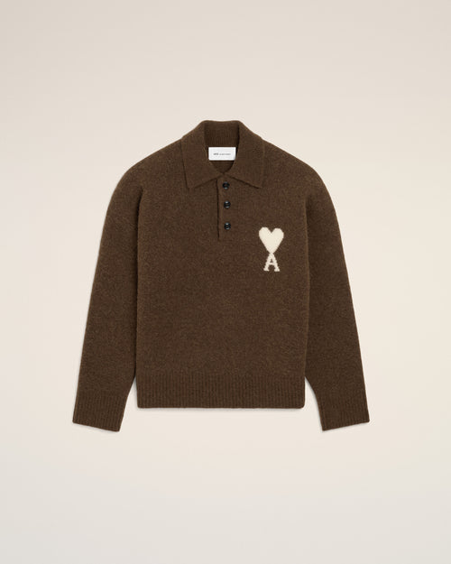 Brown alpaca polo with Ami de Coeur - Woman - 7 - AMI Paris - Ami Paris
