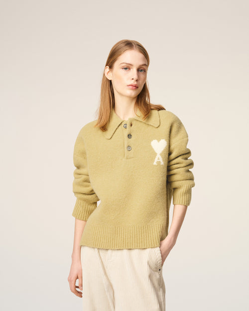 Polo de manga larga Ami de Cœur de alpaca amarilla - 9 - Ami Paris