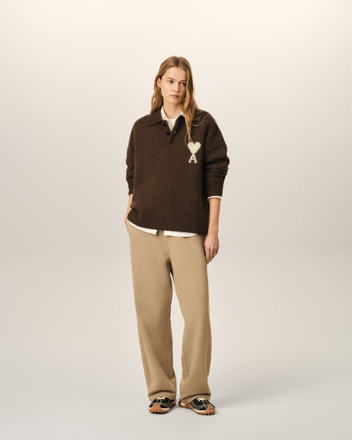 Brown alpaca polo with Ami de Coeur - Woman - 9 - AMI Paris - Ami Paris