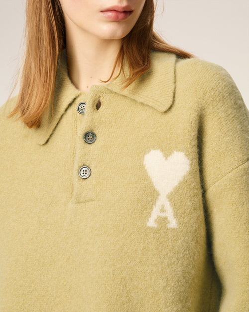 Polo de manga larga Ami de Cœur de alpaca amarilla - 10 - Ami Paris
