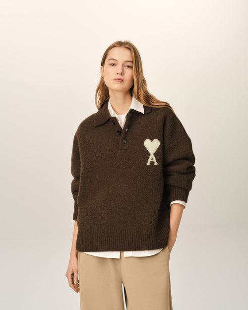 Brown alpaca polo with Ami de Coeur - Woman - 8 - AMI Paris - Ami Paris