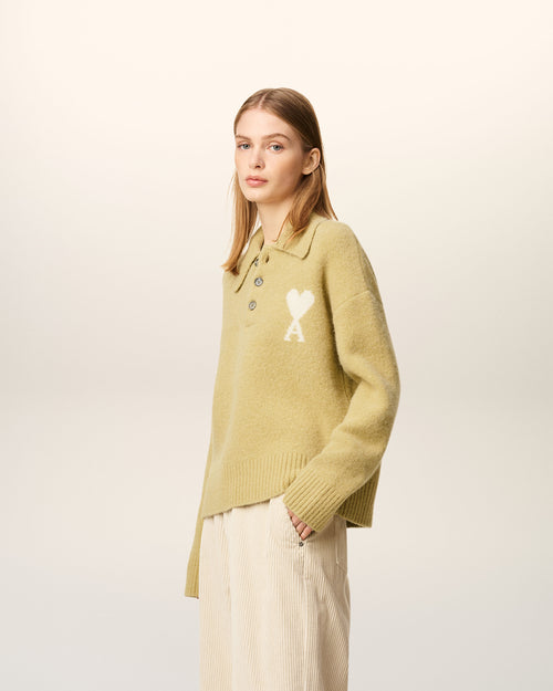 Polo de manga larga Ami de Cœur de alpaca amarilla - 12 - Ami Paris