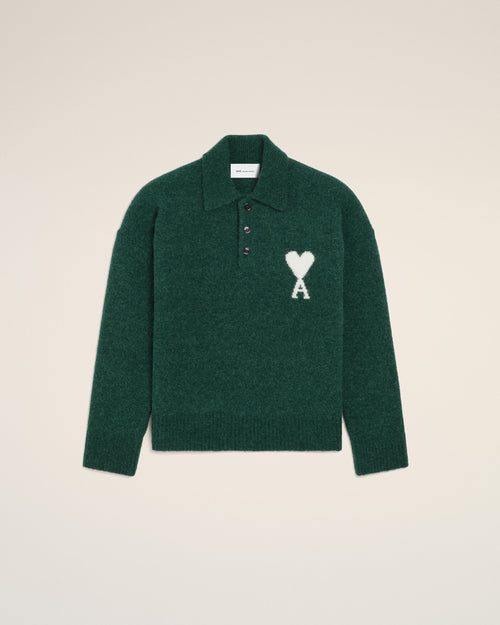 Green alpaca polo with Ami de Coeur - BOTTLE GREEN/ECRU - Ami Paris