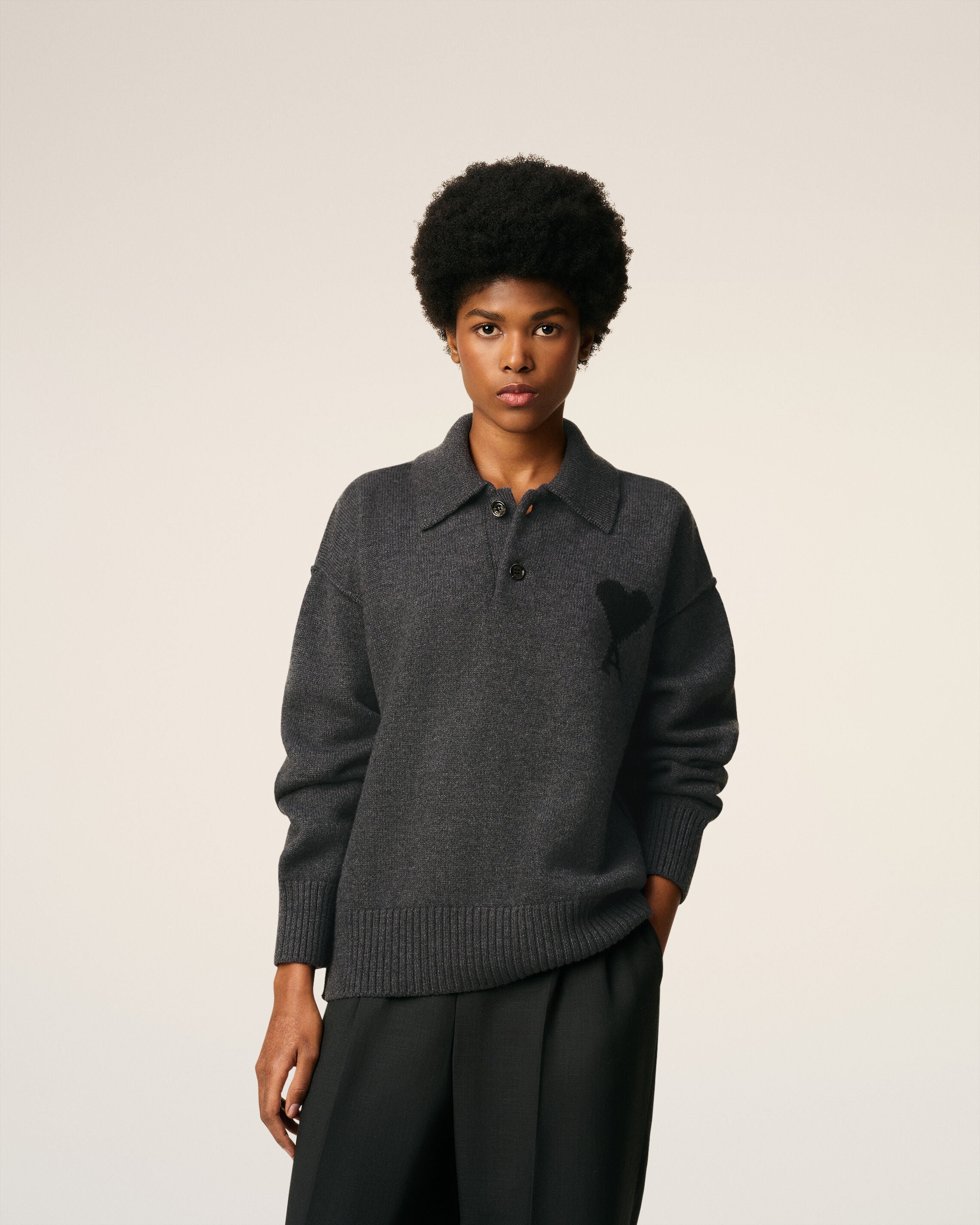 グレー ウール Ami De Coeur ポロ ヘザーグレー / ブラック | AMI PARIS