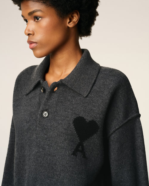 Grey Wool Ami De Coeur Polo - 10 - Ami Paris