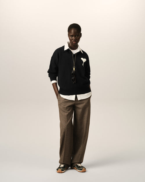 Black wool polo with Ami de Coeur - Woman - 9 - AMI Paris - Ami Paris