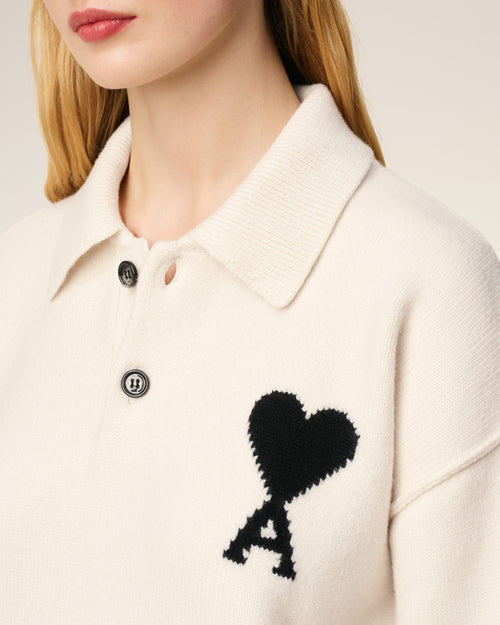 White Wool Ami De Coeur Polo - 10 - Ami Paris