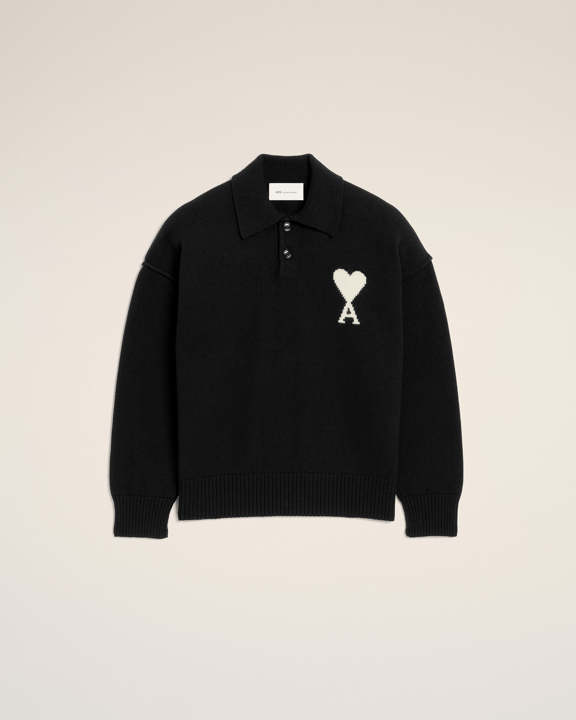 Black wool polo with Ami de Coeur - 1