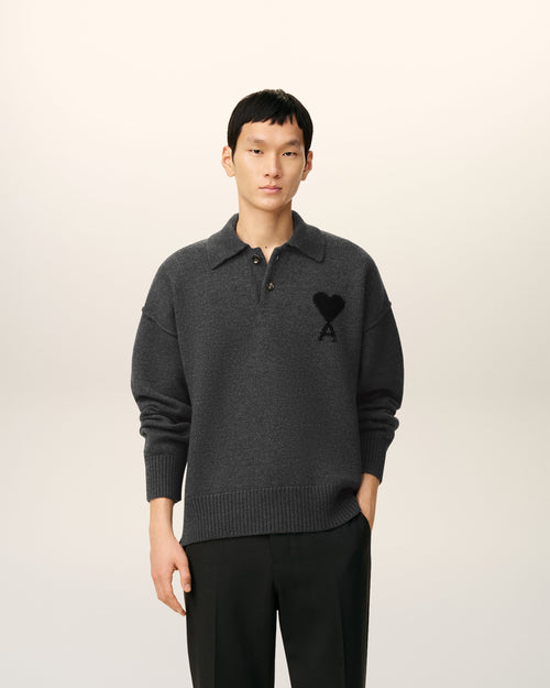 Grey Wool Ami De Coeur Polo - 2 - Ami Paris