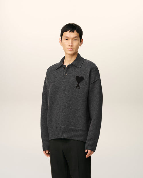 Grey Wool Ami De Coeur Polo - 6 - Ami Paris
