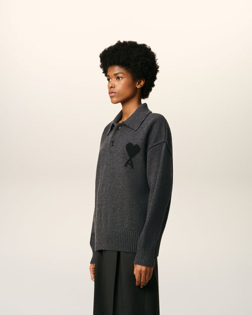 Grey Wool Ami De Coeur Polo - 12 - Ami Paris