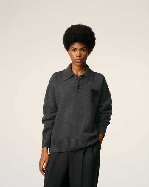                                     Grey Wool Ami De Coeur Polo - 3                                 - Ami Paris