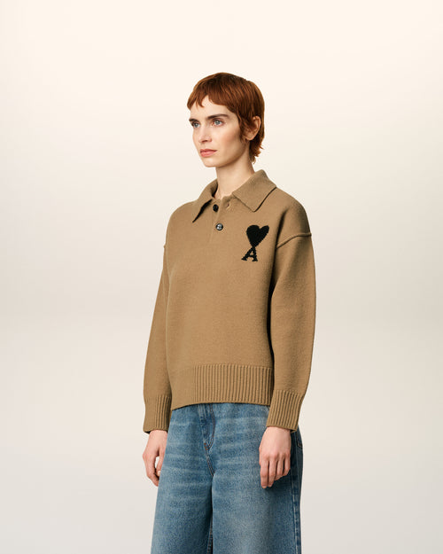 Brown Wool Ami De Coeur Polo - 12 - Ami Paris