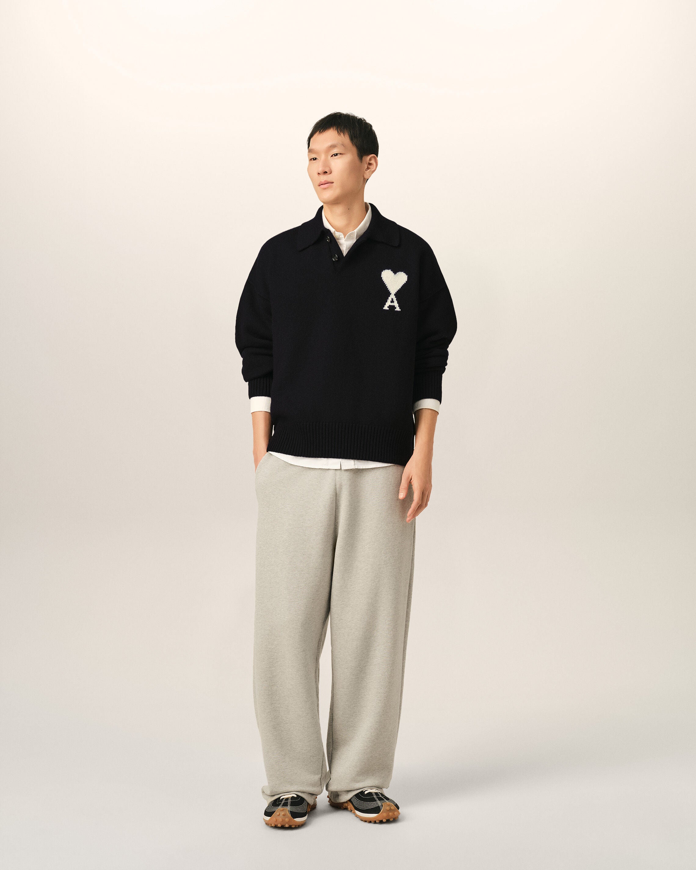Black wool polo with Ami de Coeur - 3