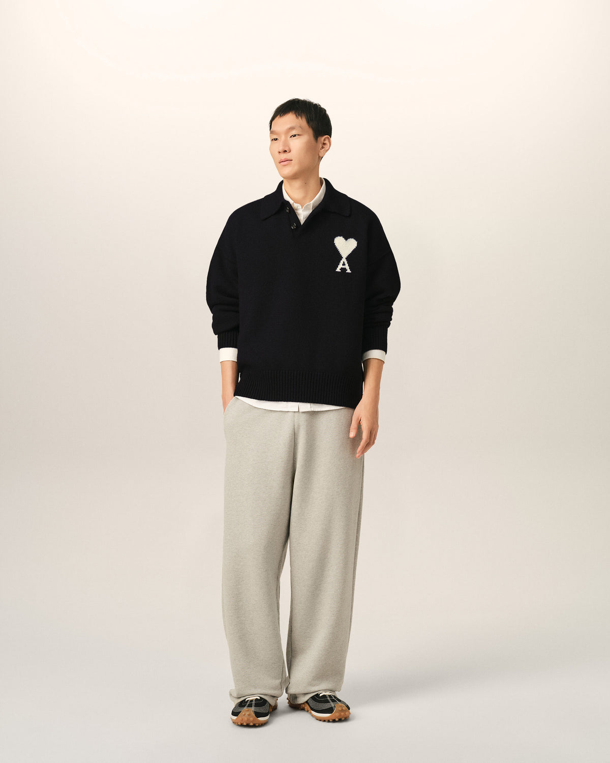 Black wool polo with Ami de Coeur - 3