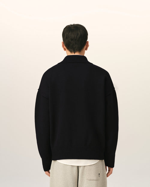 Black wool polo with Ami de Coeur - Man - 5 - AMI Paris - Ami Paris