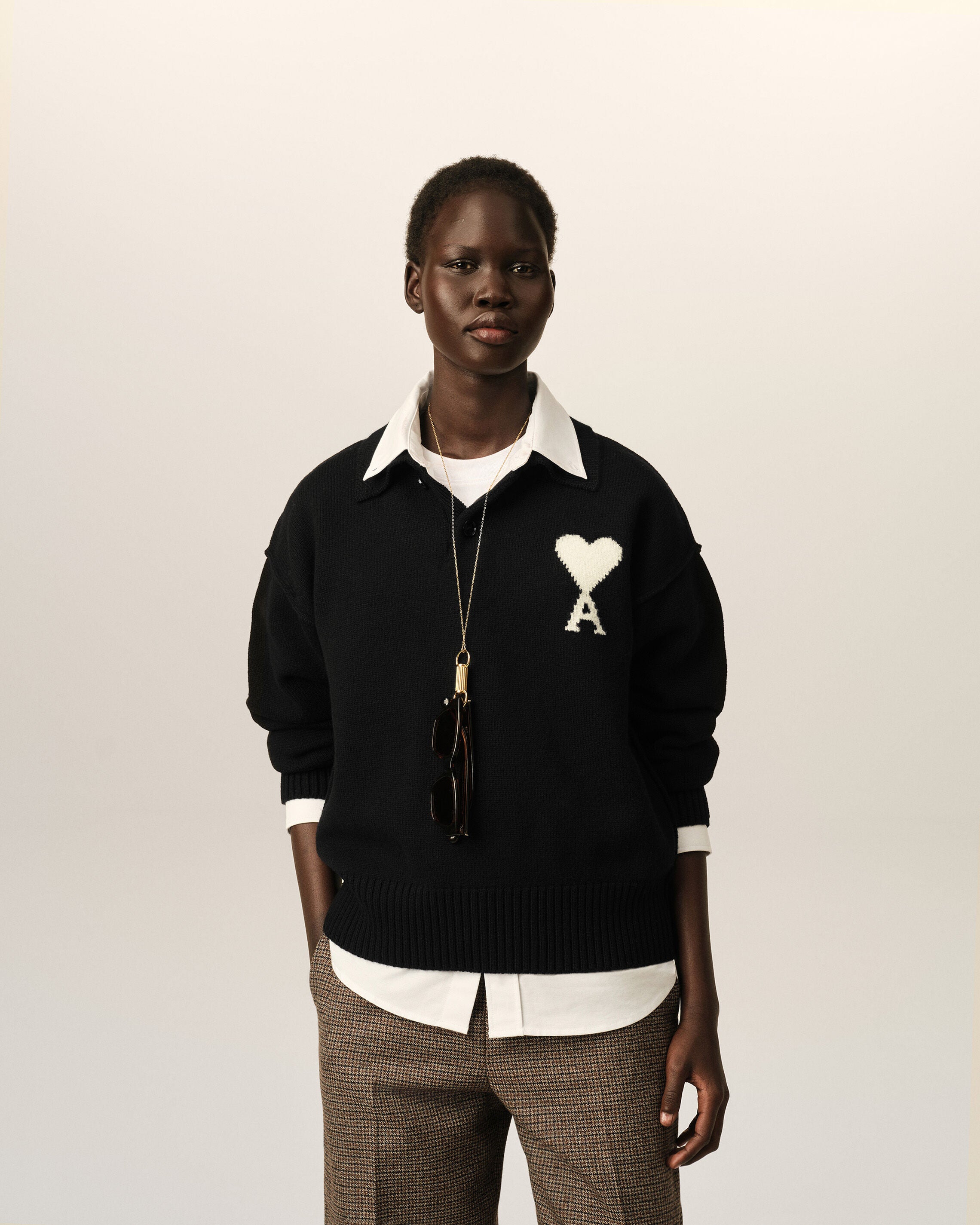 Black wool polo with Ami de Coeur - 8
