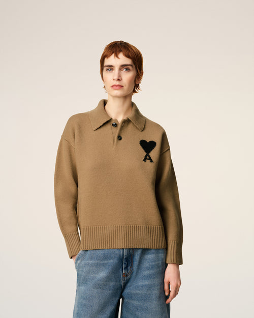 Brown Wool Ami De Coeur Polo - 9 - Ami Paris