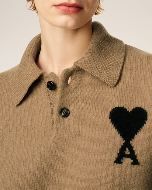 Brown Wool Ami De Coeur Polo - 10 - Ami Paris
