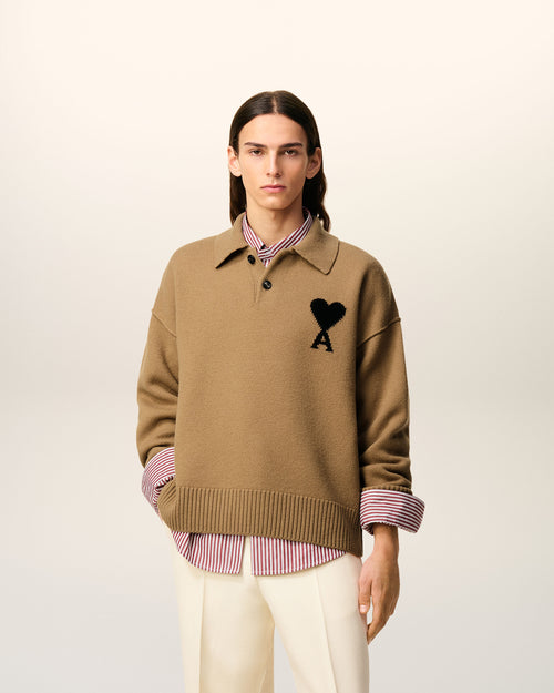 Brown Wool Ami De Coeur Polo - 2 - Ami Paris