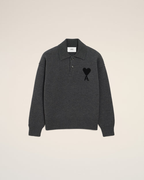 Grey Wool Ami De Coeur Polo - 2 - Ami Paris