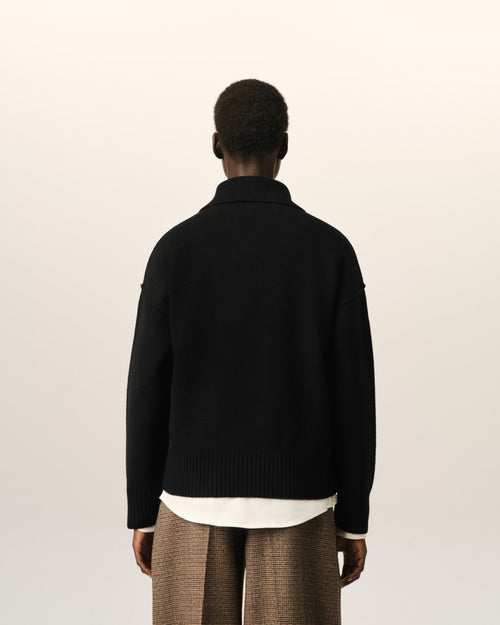 Black wool polo with Ami de Coeur - Woman - 11 - AMI Paris - Ami Paris