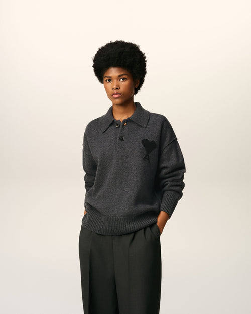                                 Grey Wool Ami De Coeur Polo - 3                             - Ami Paris