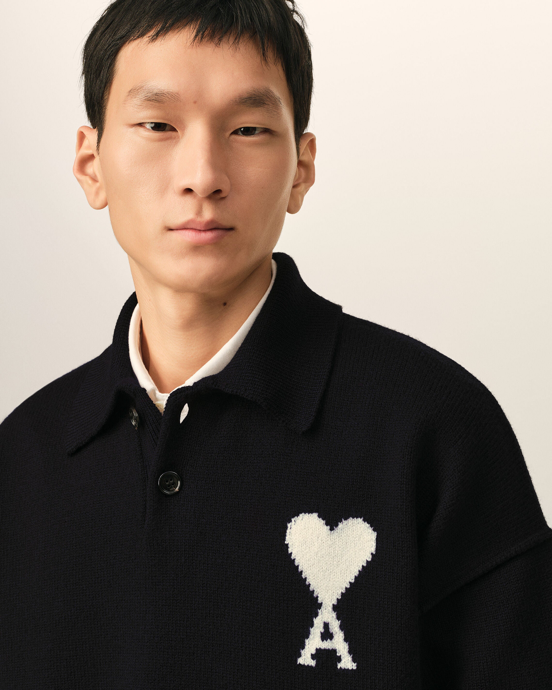 Black wool polo with Ami de Coeur - 4