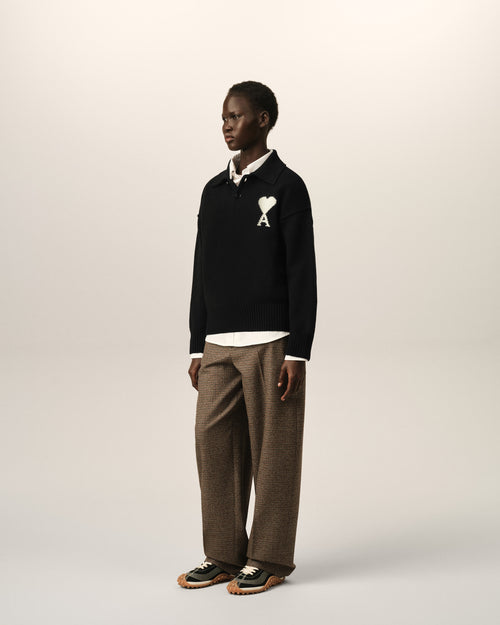 Black wool polo with Ami de Coeur - Woman - 12 - AMI Paris - Ami Paris