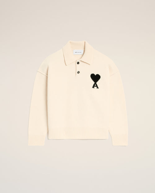 White wool polo with Ami de Coeur - OFF WHITE/BLACK - Ami Paris