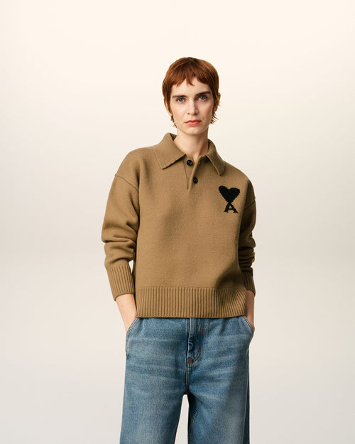                             Brown Wool Ami De Coeur Polo - 3                         - Ami Paris
