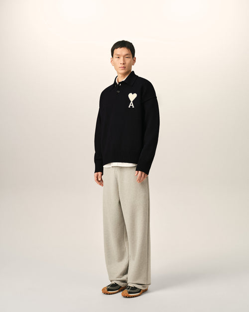 Black wool polo with Ami de Coeur - Man - 6 - AMI Paris - Ami Paris