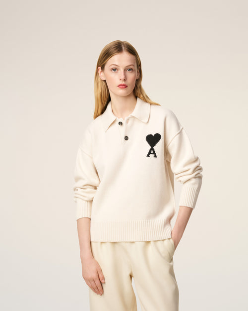 White Wool Ami De Coeur Polo - 9 - Ami Paris