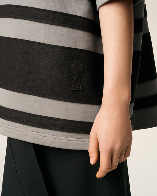 Grey Cotton Ami De Coeur Stiped Polo - 9 - Ami Paris