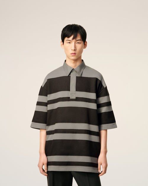 Grey Cotton Ami De Coeur Stiped Polo - 3 - Ami Paris