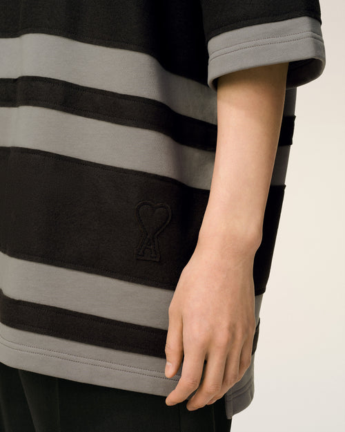 Grey Cotton Ami De Coeur Stiped Polo - 4 - Ami Paris