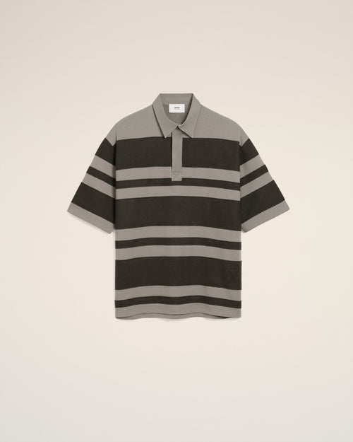 Grey Cotton Ami De Coeur Stiped Polo - 2 - Ami Paris