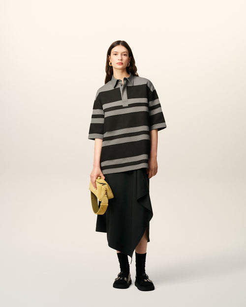                             Grey Cotton Ami De Coeur Stiped Polo - 3                         - Ami Paris