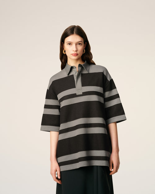 Grey Cotton Ami De Coeur Stiped Polo - 8 - Ami Paris