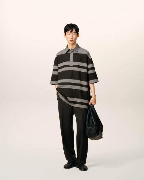 Grey Cotton Ami De Coeur Stiped Polo - 1 - Ami Paris