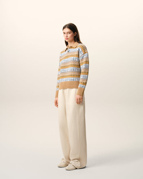 Jersey tipo polo de jacquard de lana marrón - 12 - Ami Paris