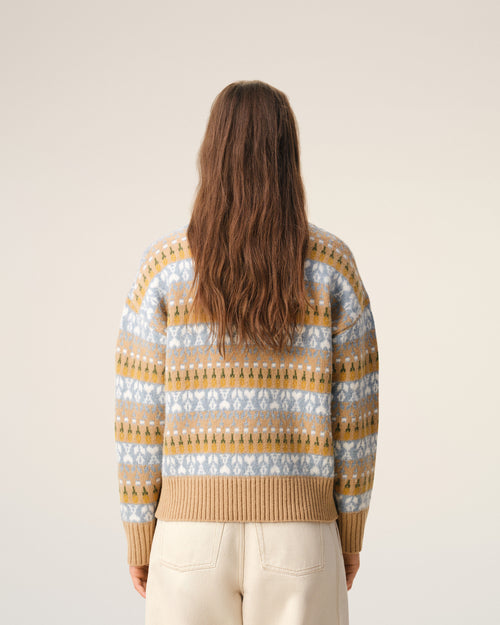 Jersey tipo polo de jacquard de lana marrón - 11 - Ami Paris